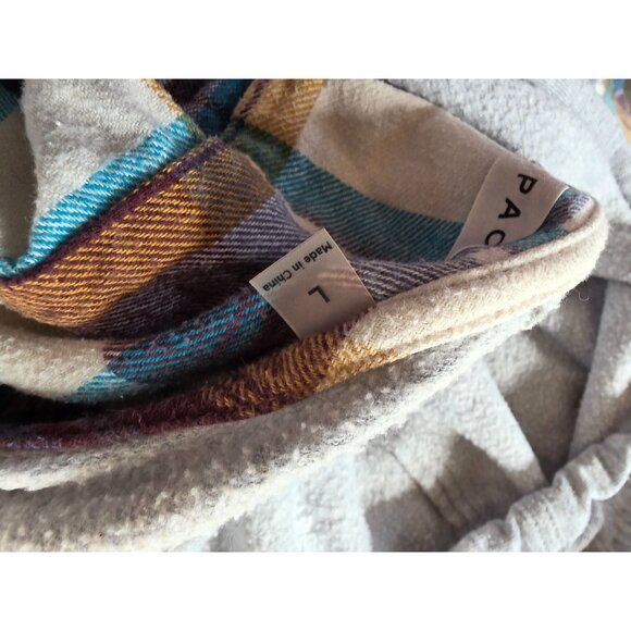 Pacsun Plaid Button-Up Hoodie Shirt L Multicolor Cotton Blend Long Sleeve Casual - Picture 6 of 9